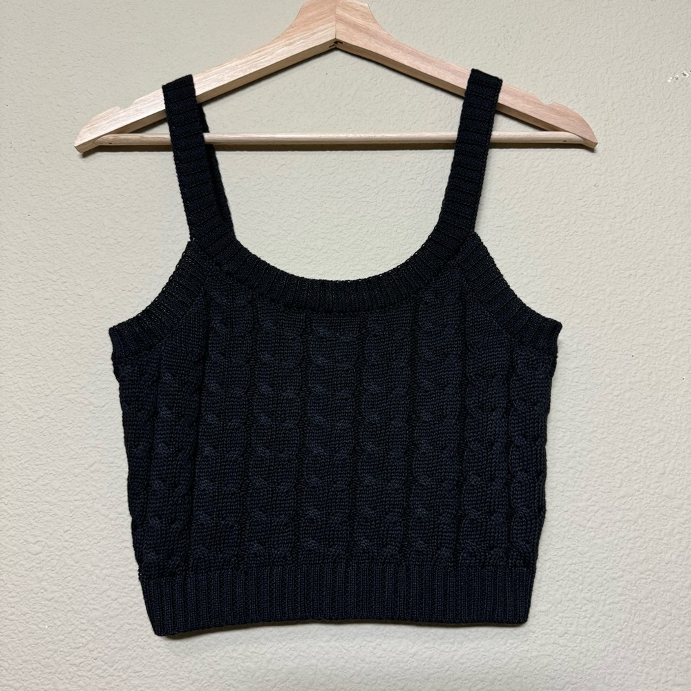 Blashe top women small cable knit sweater cropped tank black